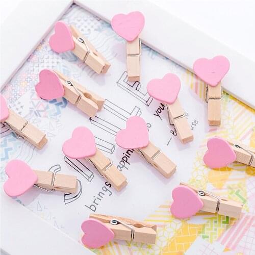 10pcs/lot Pink Heart Shaped Wooden Clips Cute DIY Paper Photo Memo Postcard Message Card Clips Craft Decorative Office Supplies