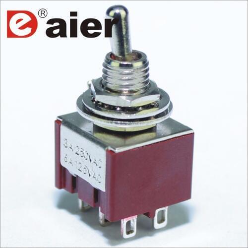 100PCS MTS-203-C1 on off on Toggle Switch 6MM 3A 250VAC 6A 125VAC 6Pin DPDT Guitar Parts Red Color Toggle Switch