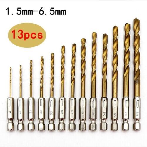 13pcs/set Hexagonal bits handle twist drill bit for woodplated with titanium 6.35 handle home power tool accessories