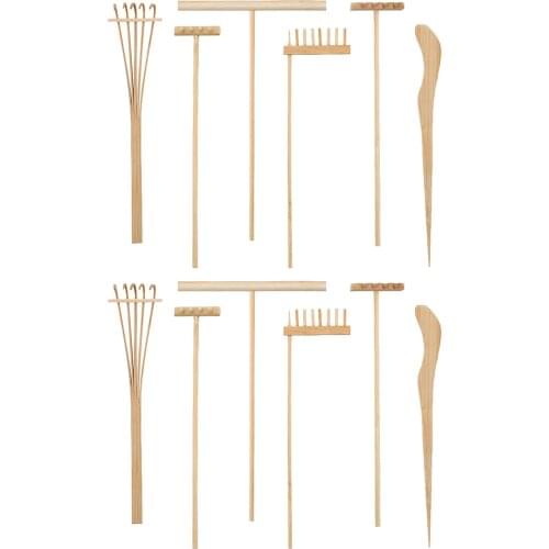 2 Sets/12pcs Bamboo Practical Portable Mini Garden Rake Zen Garden Tool Sandbox Rake Art Garden Sandbox Tools Kit Desktop Decor
