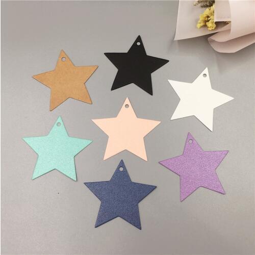 300Pcs Kraft Paperboard Solid Color Pentagram Five-pointed Star Shaped Tags For Sweet Candy Bags Eco-Friendly Card Paper Tags