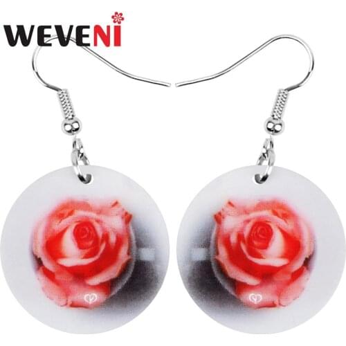 WEVENI Acrylic Valentines Day Rose Flower Earrings Drop Dangle Jewelry For Lady Girl Teen Lovers Festival Charm Decoration Gift