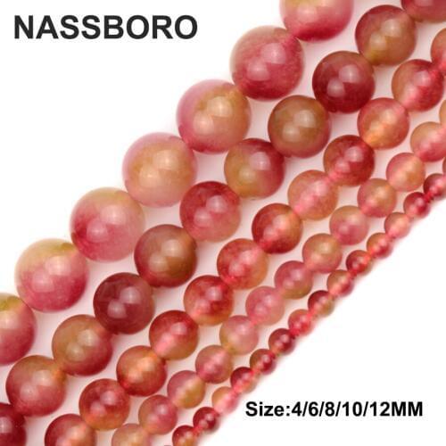 Watermelon Crystal Round Natural Stone Beads For Jewelry Making Quartz Spacer Beads Diy Bracelet Necklace Wholesale 6/8/10/12MM