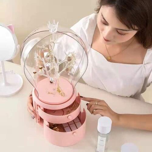 Household cosmetic storage box bag charging rotating finishing LED lighting for earrings necklaces rings jewelry watches toolbox