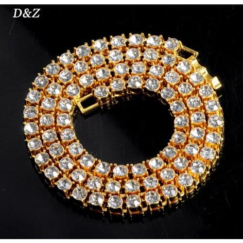 D&Z New Iced Out 5MM Rhinestones 1 Row Tennis Chain Necklace Men Hip Hop Jewelry Gold Silver Color Charms Gift
