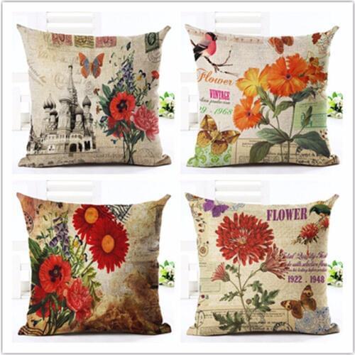 Vintage Style colorful Flower oil painting Throw Pillow case Linen Cotton Cushion Cover Creative decoration for Sofa Car covers