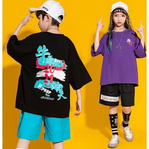 Kids Concert Stage Wear Hip Hop Clothing Oversize Tshirt Streetwear Cargo Summer Shorts For Girls Boys Jazz Dance Show Costume