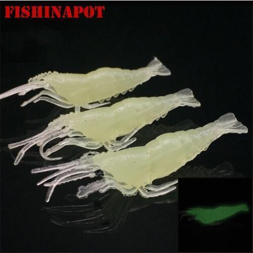 FISHINAPOT 5PCS /Set 4cm/1g Luminous Soft Shrimp Fishing Lure Pesca Jig Wobbler Wobbler Isca Artificial Baits Rubber Baits