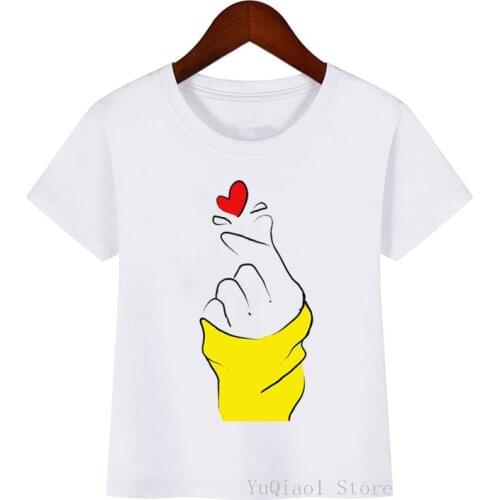 Kawaii Finger love Heart Symbol print t shirt girls boys summer tops kids clothes harajuku shirt funny white t-shirt streetwear