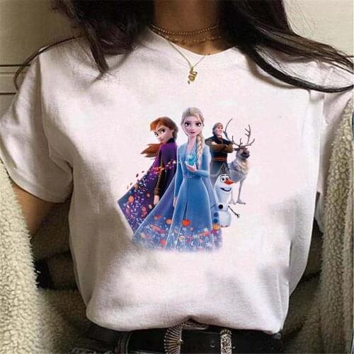 Tee Kawaii T Shirts Women Homme Frozen Queen Elsa Princess Anna Casual Short Sleeves Tops Cool Tshirt Summer Costume Tees