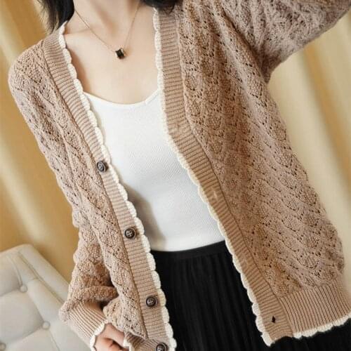 2020 New 100% Cotton Knit Cardigan Womens Jacket V-neck Loose Casual Long Sleeve Sweater Jacket