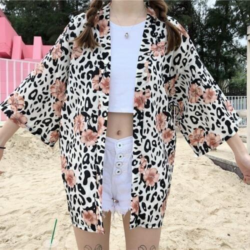 Leopard print Kimonos Cardigan Yukata Women Japanese Kimono Traditional Harajuku Beach Loose Thin Shirt Sun-protective Coat