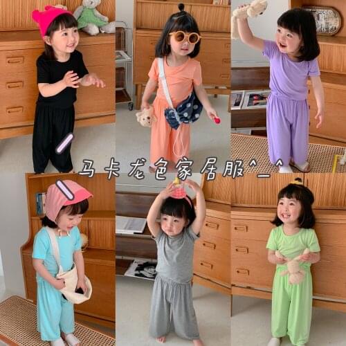 Summer Baby Girls Korean Style Solid Color Casual Suit T-shirt and Loose Pants