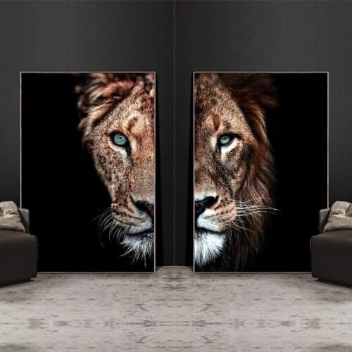 Male Lion and Lioness Canvas Paintings on The Wall Art Modern Decorative Posters and Prints Canvas Art Animal Pictures for Room