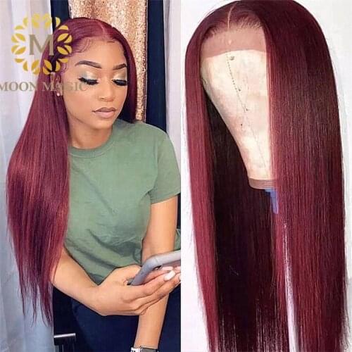 Red Lace Front Human Hair Wigs 13x1 Lace Frontal Straight Burgundy Lace Front Wig Remy Brazilian Hair Wigs For Woman 130