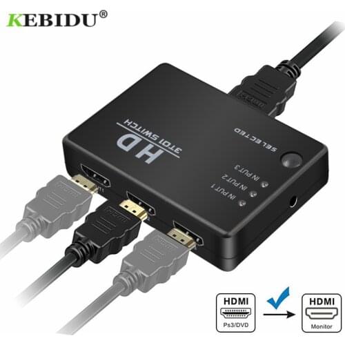 KEBIDU 3 in 1 out Port Switch Switcher Splitter IR Remote Controller for PS3 360 Xbox HDTV DVD 3 Port HDMI-compatible Switcher