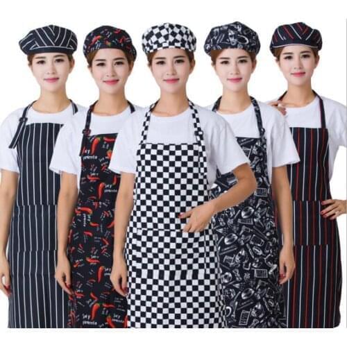 Professional Hanging Neck Bib Apron Adjustable With Pockets Black / White Pinstripe Barista Chef Men And Women Overalls Kitchen