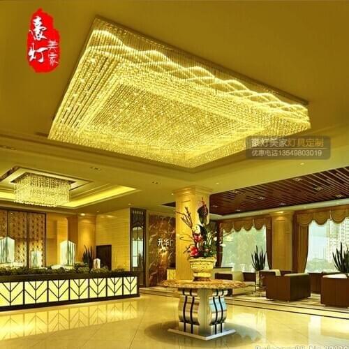 Simple and modern high-end hotel lobby lobby jewelry store sandpan area rectangular crystal ceiling lamp