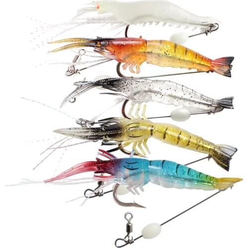Fishing Baits 15Pcs Soft Shrimp Lures 9cm 5.5g Luminous Artificial Silicone with Single Hook Swivel Bead Anzois Sabiki Rigs