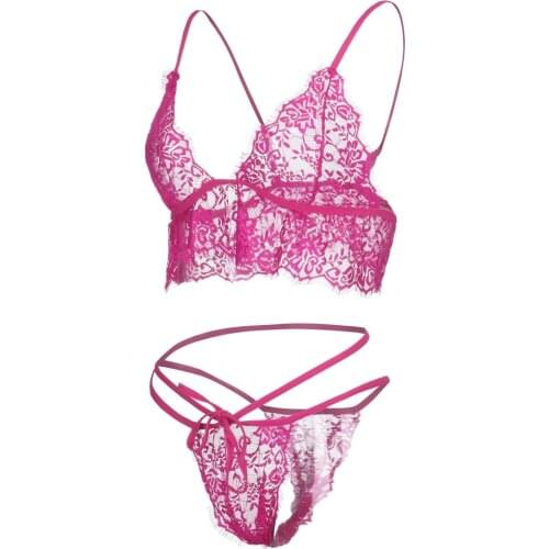 S-3XL Plus Size Lingerie Set Hot Pink Lace Bra Thong Suit Female Bra and Brief Set Ladies Underwear bielizna damska нижнее бель