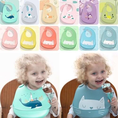Baby Bibs Silicone Waterproof Saliva Dripping Bandana Bibs Catoon Newborn Feeding Soft Edible Aprons Baby Adjustable Burp Scarf