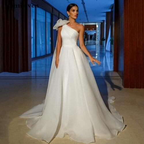 Smileven Ivory One Shoulder Organza Wedding Dress 2021 Elegant A Line Bridal Dresses Newest Wedding Gowns