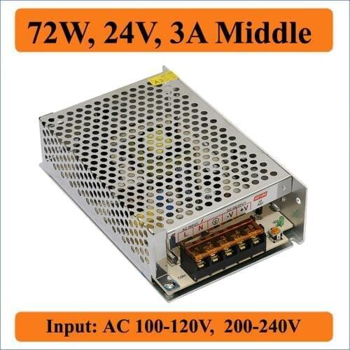 72W 24V 3A Middel Single Switching Power Supply AC 100-120V/200-240V input to DC 24V Output for LED Strip lights Driver Module