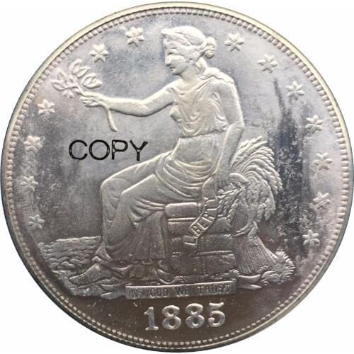 United States 1885 Liberty Seated Trade Dollar Brass Silver Plated Copy Coin