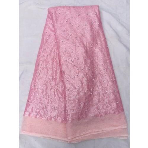 Super Quality with sequins Bridal pink sequins Lace Fabric with beads Embroidered Nigerian Laces Fabric 2520-1