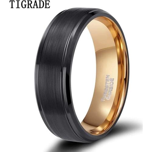 TIGRADE 8mm Men Tungsten Carbide Ring Black & Gold Colors Wedding Band Vintage Men Jewelry Anime Anel Masculino Aneis Alliance