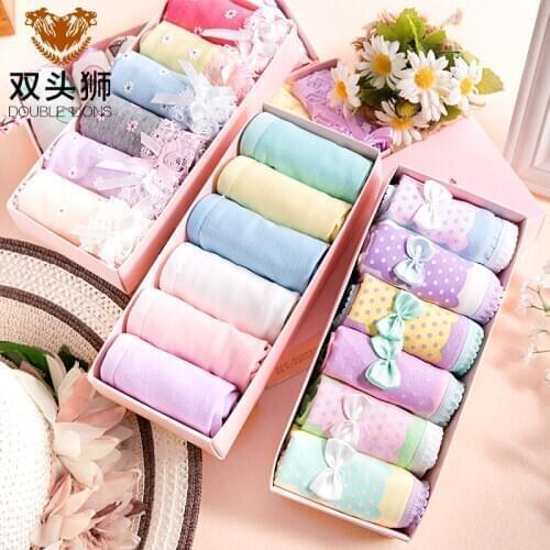 6pcs/lot Cute Ladies Lace Cartoon Bow Briefs Colorful Grils Underwear Preppy 5 designs Cotton Underpant