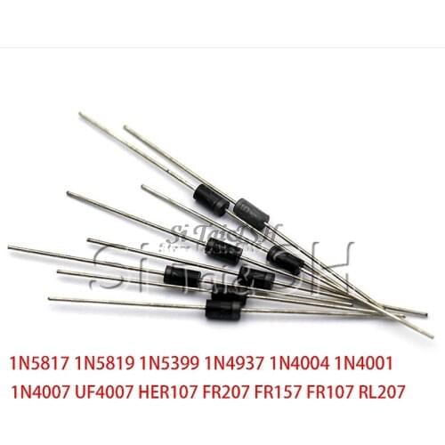 100PCS 1N4007 1N5819 1N4001 UF4004 UF4007 FR107 FR157 FR207 1N4004 1N4937 HER107 RL207 1N5817 1N5399 DO-41 Rectifier Diode