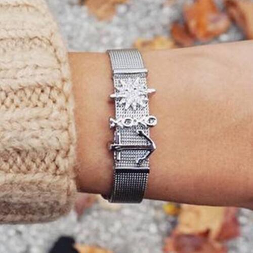 Somsoar Jewelry TRAVEL ADVENTURE SET Silvering Stainless Steel DIY Slide Charm Mesh Bracelet Bangles as Mothers Day Gift