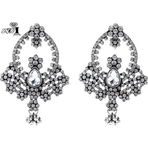 YaYi Jewelry New White Glass Rhinestone Dangle Crystal Earring Womens Fashion Ancient Silver Color Gem Earrings Gift 1226
