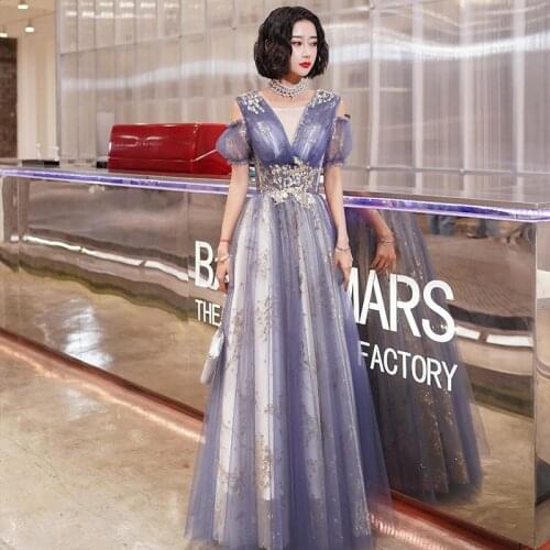 Women Elegant Exquisite Applique Evening Party Dress Temperament Vintage Banquet Gown Sweet Mesh Bridal Wedding Dresses