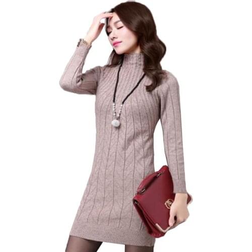 Women knitting Sweater Mid-Long Half-High Collar Bottoming Shirt Pullover Winter Autumn Wild Knit Coat Outerwear Female C122
