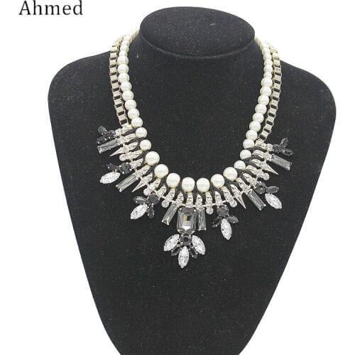 Ahmed Hyperbole Multilayer Crystal Flower Pendant Statement Necklaces for Women New Boho Pearl Necklace Jewelry Wholesale