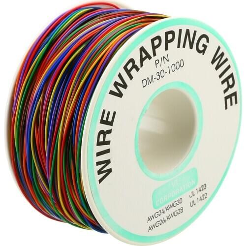 1pc Tin Plated Copper Wrapping Cable 30AWG 0.25mm Wire Wrap Insulation Test Cable 8-Colored For Electronic Testing