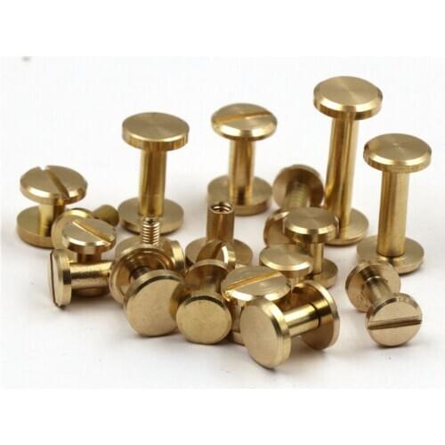 10pcs Small Flat domed head solid brass leather belt screws for belts buckle screw rivets 10-20mm Length of the rod