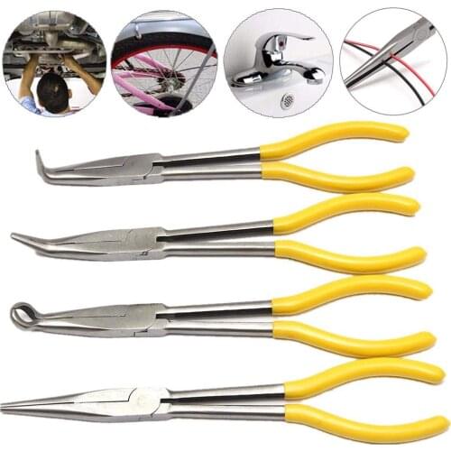 11 Inch Extra Long Nose Pliers Set Straight Bent Tip Mechanic Equipment Hand Tools Multi-functional Long Nose Pliers Tool Parts