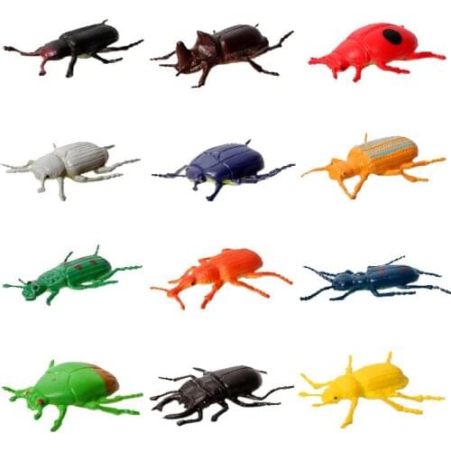 12pcs Beetle Simulation Insect Animals Model Figurine Realistic Wild Farm Action Figure decoration figure Toys Gift For Kids