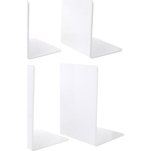 2Pcs White Acrylic Bookends L-shaped Desk Organizer Desktop Book Holder School Stationery Office Accessories