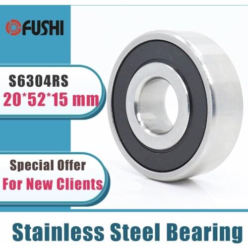 2PCS S6304RS Bearing 20*52*15 mm ABEC-3 440C Stainless Steel S 6304RS Ball Bearings 6304 Stainless Steel Ball Bearing