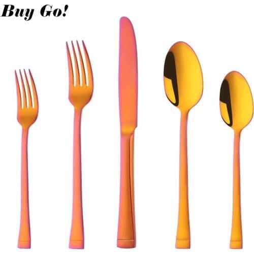 20/30x Stainless Steel European Cutlery Set Orange Red Dinnerware Rainbow Gold Knife Fork Spoon Set Service For 4 Tableware Set