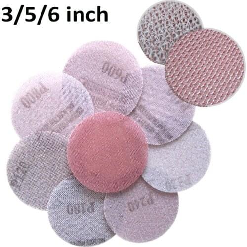 3/5/6Inch 75mm/125/150mm Dust Free Mesh Sanding Discs Flocking Anti-blocking Dry Net Sandpaper 80-1000 Grit