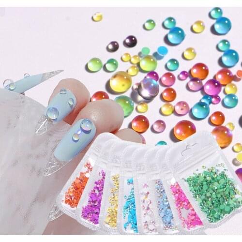 300Pcs New Mermaid Crystal Beads Nails Rhinestones Aurora Translucent Pearl Nail Art Decoration 3D Glitter Diamond Jewelry