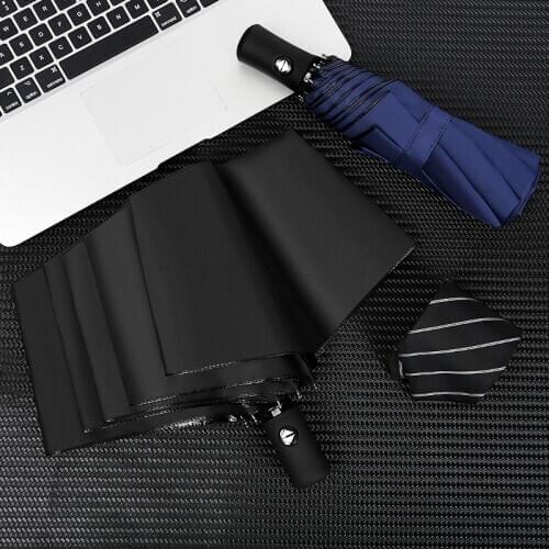 Mens Business Automatic Rain Umbrella Black Coating 8 Bone Wind Resistant Self-Opening Umbrella Protable Three-Fold Umbrella