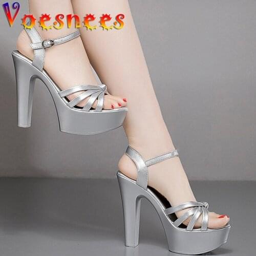 Summer Women Shoes New Sexy Patent Leather Platform Sandals Square Heel Peep Toe Metal Buckle Cheongsam Fashion Thin High Heels