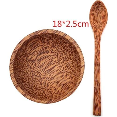 9cm Natural coconut wooden bowl set handmade coconut shell tableware wood spoon dessert fruit salad mixing bowl rice Ramen bowl