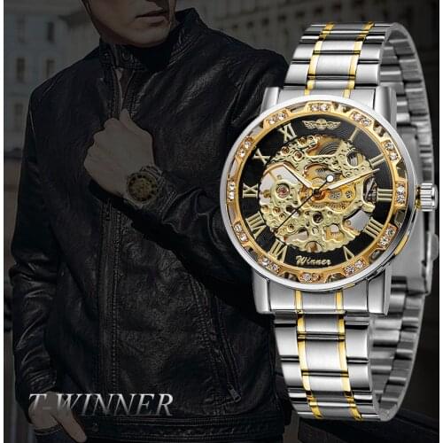 Winner Hot Top Brand Luxury Men Transparent Fashion Diamond Luminous Movement Male Mechanical Skeleton Royal Design Wrist Watch